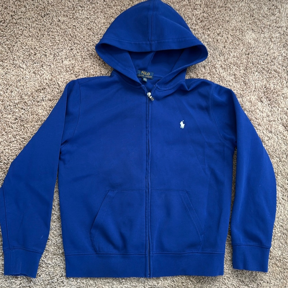 Brand new never worn polo Ralph Lauren zip up navy blue hoodie!